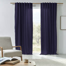 Tenda su misura in lino lavato blu notte con fodera in cotone