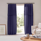Tenda su misura in lino blu notte con orli a bourdon