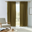 Tenda su misura in lino lavato verde oliva con fodera in cotone