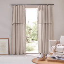 Tenda su misura in lino beige naturale con orli a bourdon
