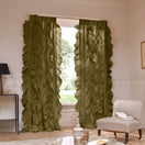 Tenda su misura in lino con volani verde oliva - Drops